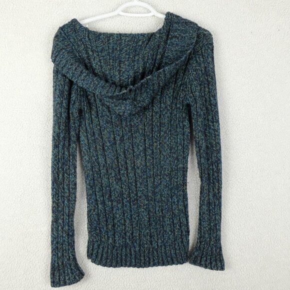 Old Navy Cable Knit Sweater Womens Small Green Heathered Hooded Lightweight - Picture 4 of 8